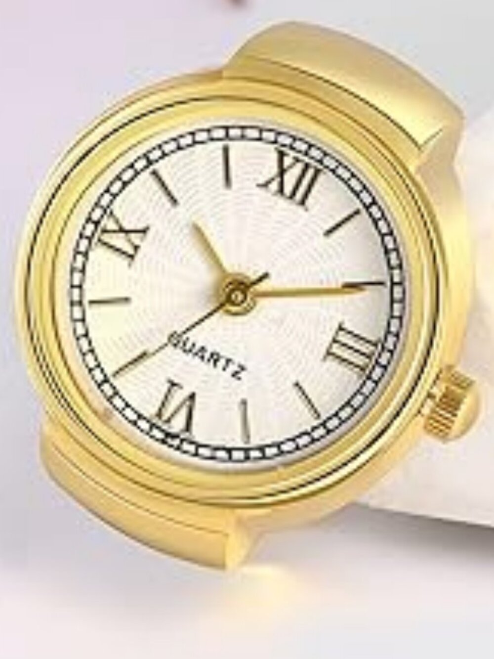 Ring Watch For Women Gold Tone Stretchy Elastic Band Round Simple Dial Quartz